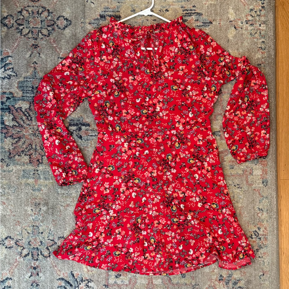 Loft red floral Long-Sleeve dress